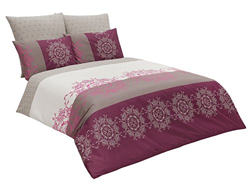 Class Home Collection 5 tlg. Renforce Baumwolle Bettwäsche Bettgarnitur Set Reißverschluss 200x220 cm Valentina Bordeauxe