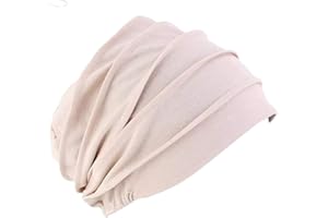 Pluto & Fox Gorra Beanie De Tela Turbante para Cabeza con Cinta De Goma por Detrás De Mujer para Dormir Cáncer Quimioterapia Chemo Oncológico Noche Pèrdida de Pelo Cabello