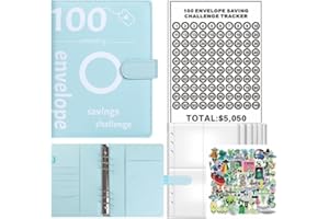 SKYBOOK 100 Envelopes Saving Challenge,Savings Book with Cash Envelopes Fun Budget Challenges for Money Easy Budget Binder Organizer for Couples Offices Home School (Blue, Alien)