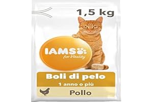 IAMS Vitality - Croquettes Super Premium Chats Adultes et Séniors Anti Boules de Poils - 100% Complètes et équilibrées - Au Poulet - Sans OGM Colorant Arôme Artificiel - Sac refermable de 1,5 kg