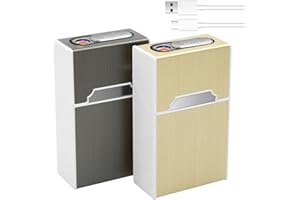 LAOYE Papierośnica z zapalniczką, 2 kolory, aluminiowa papierośnica z elektroniczną, wiatroszczelną zapalniczką bezpłomieniową – 2 opakowania na 20 papierosów, ładowanie przez USB
