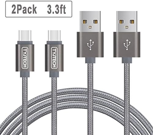 USB Type C Cable,TYJTECH 2-Pack 3.3ft/1m Nylon Braided USB Type C (USB-C) to Type A (USB-A) Data Sync Charging Cable for Samsung Galaxy S8/S8+, Nexus 5X / 6P, OnePlus 2 / 3T, Apple New Macbook, HTC 10, Huawei P9, Nintendo Switch, Sony Xperia XZ, Lumia 950 / 950XL and More - Gray