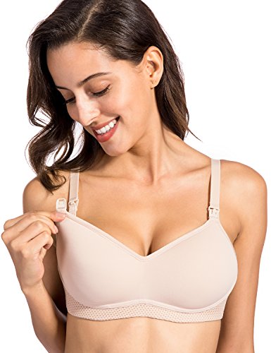 Gratlin Women's Full Cup Lightly Padded Wirefree Maternity Breastfeeding Nursing Bra Beige 34 D