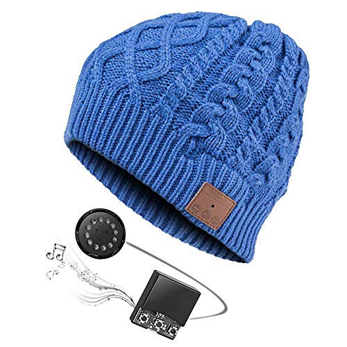 JIANYIJIA Auriculares Bluetooth Gorra?Bluetooth Beanie Hat Gorro de Punto Unisex con Altavoz Estéreo Auriculares y Micrófono (BLU Scuro)