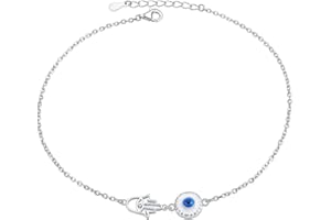 Flyow S925 Sterling Silver Evil Eye Hamsa Hand/Butterfly/Cross/Celtic Knot/Infinity/Heart Anklets for Women Girls, Adjustable 9 10 11 Inches Foot Chain Jewelry