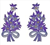 Dimensiones: 6,35 x 11,4 cm. Parche bordado de flores moradas amatistas con diseño de ramo floral para coser o planchar, hecho a mano, para coser o planchar