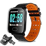 TEEPAO Fitness-Armbanduhr, IP67, wasserdicht, 3,3 Zoll Touchscreen, quadratisch, Fitness-Tracker, A6 Smartwatch mit Herzfrequenz, Schrittzähler, Kalorienzähler Orange