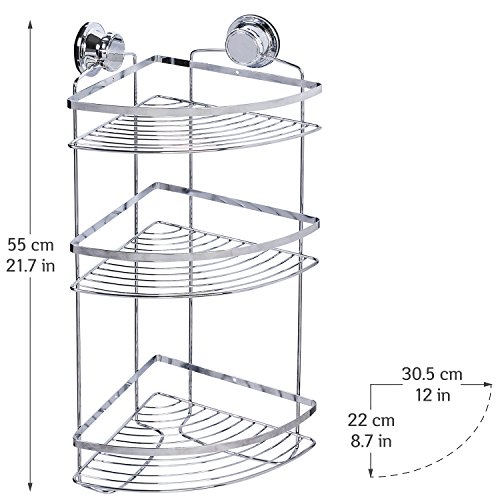 Tatkraft Vacuum Screw HARD Gunter Eckregal 3 Etagen Dusche Badewanne Rostfrei Stahl Verchromt 30.5X22X55 cm 2 Saugschrauben - 2