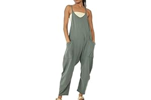 Egen Women Dungarees, Loose Overall Baggy Sleeveless Jumpsuit With Adjustable Straps Pants/Dress for Ladies, With Long Wide Leg Playsuit Trousers with Big Pocket Cotton Rompers