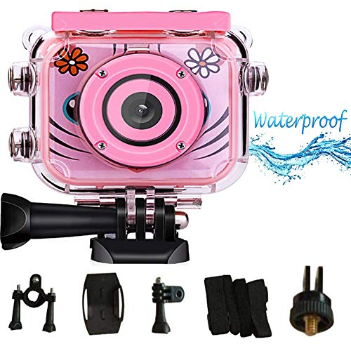 Preisvergleich Produktbild LHJCN Kinderkamera, Digitalkamera Kids, Action Cam Kinder, Fotoapparat, Unterwasseraufnahmen, Wasserdicht, HD Action Cam Children, Pink