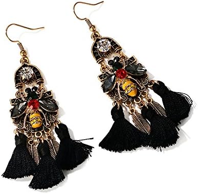 Stvlav European and American retro folk style Baroque earrings, female pendant temperament earrings/fashion wild,A black,8.5cm