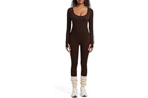 WEISANGMI Women Ribbed Jumpsuits One Piece Workout Yoga Fitness Gym Jumpsuits Rompers Seamless Long Sleeves Square Neck Jumpsuit Playsuits Outfit