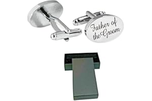 Virens Empourium Men's Wedding Cufflinks BOXED SILVER OVAL Cufflink, Groom Best Man Usher Page Boy and Many More Titles, Gift Box with Every Pair of Cuff Link (FATHER OF THE GROOM)
