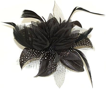 Flower Net and Feathers Fascinator On A Comb 9 Colours (Black)