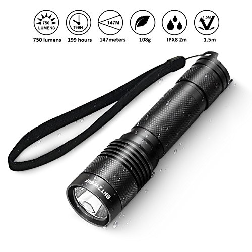 IPX8 Linterna LED Impermeable, BlitzWolf XP-G3 S4 750 Lúmenes Mini Linterna LED de Bolsillo 4 Modos Linterna P