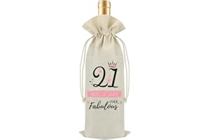 FABULOUSTRIM 21st Birthday Gift for Girls,Reusable Linen Jute Wine Bottle Bag with Drawstring,“21 and Fabulous” Design,Decorative Eco,Friendly Gift Wrap,Perfect Birthday Present for Her or Friend
