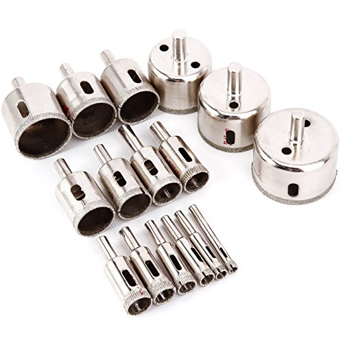 16 tlg. Diamant Glasschneider Kern Glas Bohrer Diamant-Lochsaege Fliesen Hohlbohrer Marmor Diamantbohrer Glasbohrer Lochsaege Bohrkrone Fliesenbohrer Kernbohrer 6mm-50mm - 2