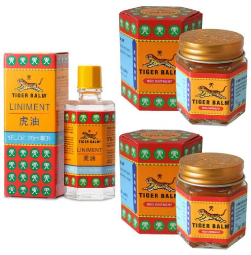 2 Jars x Tiger Balm Red Ointment 30gm + 1 Bottled Oil x Tiger Balm Liniment 28ml