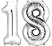 Produktbild Premium silbriger Ballon Zahl 18 XXL, ca. 90 cm gross, 18 Geburtstag, Party Dekoration, Luftballon, Folienballon, Happy Birthday