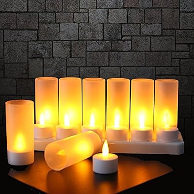 Extsud Expower Lot de 12 Bougies LED Bougie Rechargeable avec Station de Charge Décoration pour Anniversaire Mariage Votive Table Noël Fête Jaune