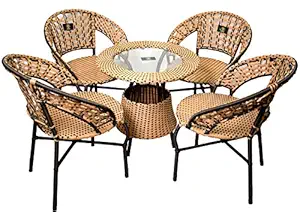 BrookWood - Outdoor Furniture Set 4 Chairs 1 Table with Glass - NET Beige Brown