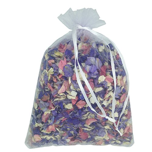 1 Liter Natur biologisch abbaubare Rittersporn Blütenblätter in gemischten Farben mit einer weißen Organza Tasche - Hochzeitskonfetti