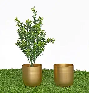 AMNA Gardens Iron Planter Plant Stand Flower Pot Indoor Outdoor Gold, Small, 2 Pieces,-,11x11x12 cm
