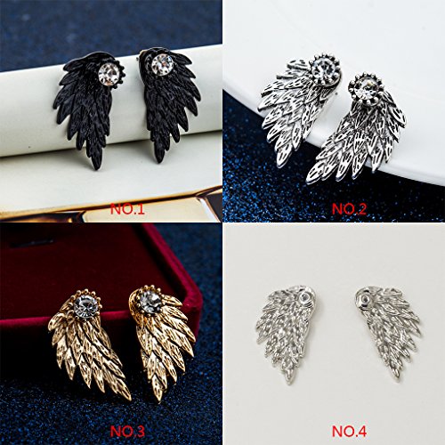 QHGstore Weinlese-Stereo-Engels-Flügel-Legierungs-Bolzen-Ohrring-kühle Feder-Ohrringe für Frauen Altes Silber - 2