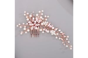 Chargances Bride Wedding Crystal Pearl Hair Comb Pink Rhinestone Flower Hair Vine Comb Fashion Handmade Headpiece Bridal Hair Accessories for Wedding Prom Flower Girl (Pink)