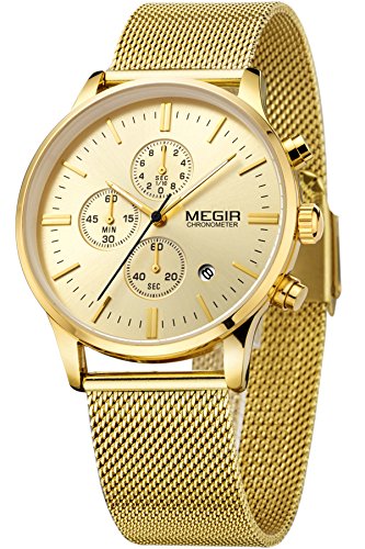 Megir Herren Elegant Schwarz Gold Silber Casual Luxury Chronograph Sport stylische Analog Quarz Marken Uhr