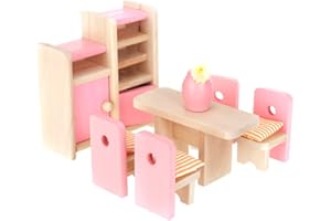 MAGIDEAL Set di mobili per casa delle Bambole Sala da Pranzo in Legno Tavolo + Sedia + unità Display + Vaso
