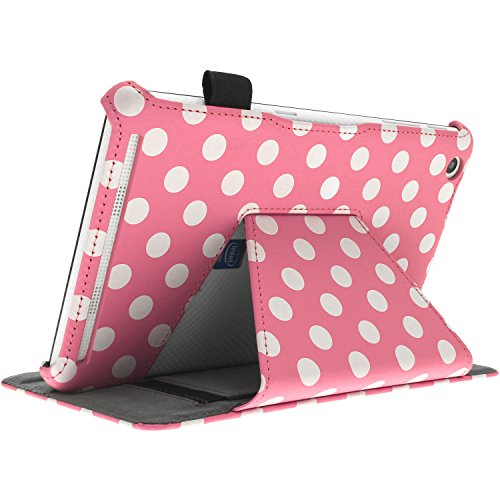 igadgitz Pink mit weißen Polka punkte PU Ledertasche Hülle Cover für Acer Iconia One 7 B1-730HD mit Stylus-Stift Elastischen Halter + Multi-Winkel Betrachtungs + Handschlaufe + Displayschutzfolie - 5