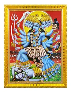 Koshtak Goddess Kali Maa/mahakali Standing on Shiva/Shiv ji with Tongue Out Photo Frame with Laminated Poster for puja Room Temple Worship/Wall Hanging/Gift/Home Decor (30 x 23 cm)