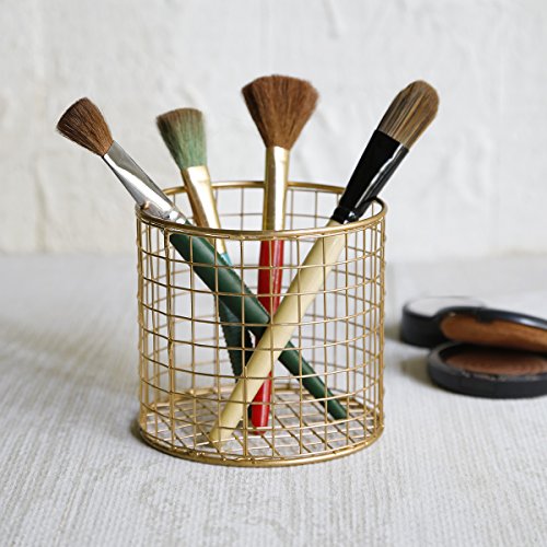 Valentines Day Gifts Round Iron Basket Holder For Office/Home Stationary Storage Supplies With Brass Plating