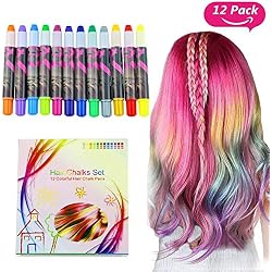 Buluri 12 colores Set de tiza para el cabello, plumas de tiza profesionales para el cabello, plumas de tinte para el cabello no tóxicas -Funciona en todos los colores del cabello