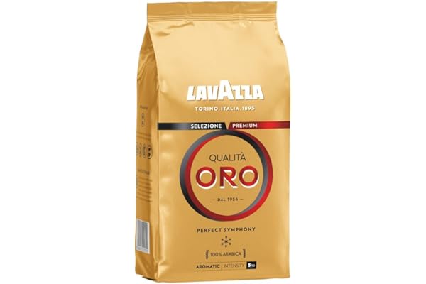 Lavazza, Qualità Oro, Café en Grano Natural, Ideal para la Máquina de Café Espresso, con Notas Aromáticas de Frutas y Flores, 100% Arábica, Intensidad 5, Tueste Medio, Paquete de 1 kg