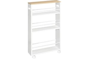 HOOBRO Carrello di Servizio, Carrello da Cucina a 4 Ripiani, Stretto, con Rotelle Bloccabili, Bordi Rialzati Montaggio Facile, in Cucina, Bagno, Soggiorno, Bianco EWN15TC01