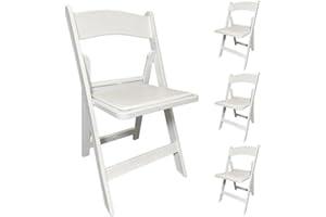Durabull Plastic Resin Folding Chairs - Set of 4 White Padded Fold Up Chairs. Indoor & Outdoor use. Foldable Chairs, No Assembly Required