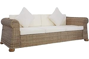 Tidyard Sofá de ratán Sofa Exterior Jardin Sofá de 3 plazas con Cojines ratán Natural