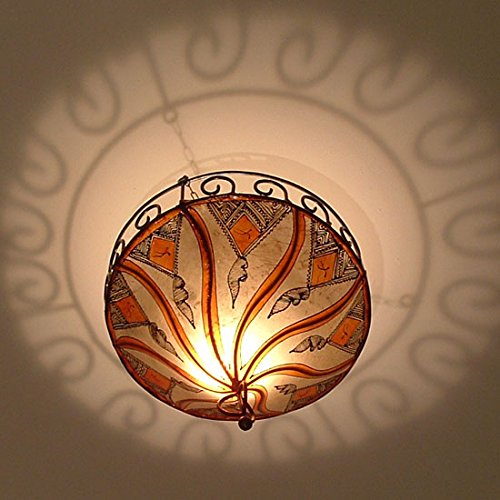 Lampenschirm orientalische Hennalampe Tire orange/natur marokkanische Lederlampe Hängeleuchte Orientlampe - 2