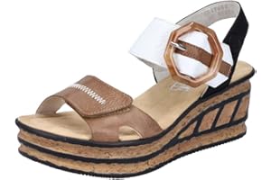 Rieker Womens Black Leopard Print Wedge Sandal