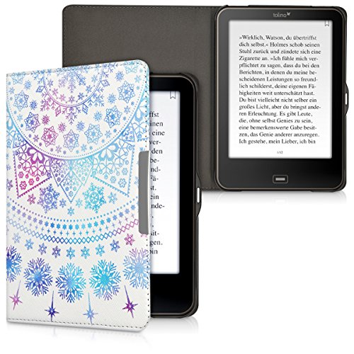 kwmobile Hülle für Tolino Vision 1 / 2 / 3 / 4 HD – Flipcover Case eReader Schutzhülle – Bookstyle Klapphülle Arktische Schneeflocke Design Blau Pink Weiß - 5
