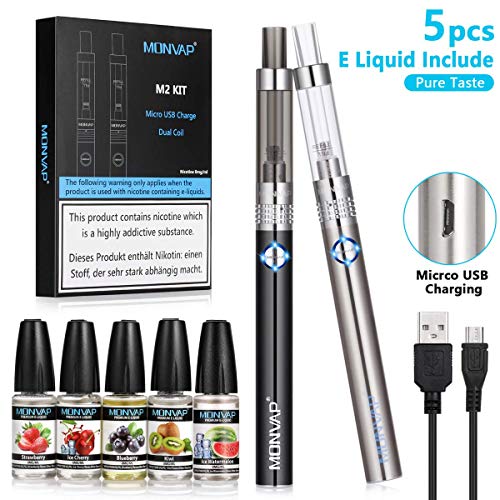 MONVAP Vape Pen Starter Kit, E Cigarettes Starter Kit, Micro USB Recharge Double Pen with Premium Vape Liquid, MONVAP M2 Complete Ecigs Set, 900mAh Recharge Battery, 1.6ohm/2ml Atomizer, No Nicotine