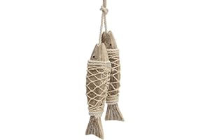 Oriental riverkit 2 Pcs Wooden Fish Rustic Coastal Hand Carved Hanging, Wall Hanging Wood Fish Decor Ornament Home Wall Decorations (Wood Color/Small)