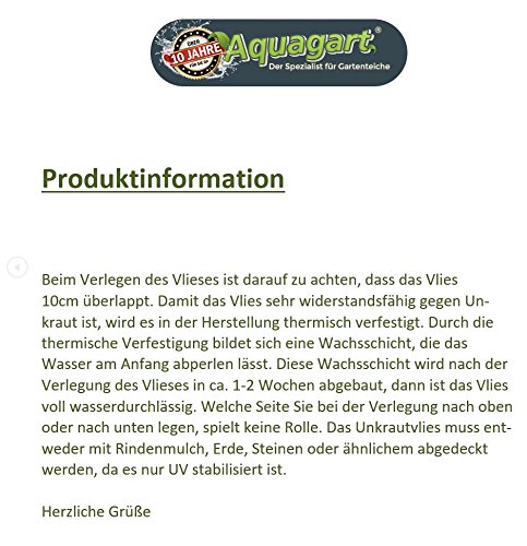 Unkrautvlies Gartenvlies Unkrautschutzvlies Bodengewebe Unkrautfolie Mulchvlies 150g breit veschiedene Mengen und Breiten (10m, schwarz 1m breit) - 8