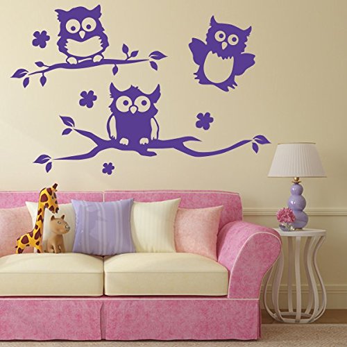 denoda® drei Eulen - Wandtattoo Silber 40 x 25 cm (Wandsticker Wanddekoration Wohndeko Wohnzimmer Kinderzimmer Schlafzimmer Wand Aufkleber)