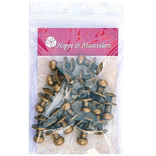 15 Knopfschraubnieten Patronentaschenverschluss Beiltaschenknöpfe Knopfnieten zum Anschrauben Pilzkopfschrauben 6MM messing-antik - 2