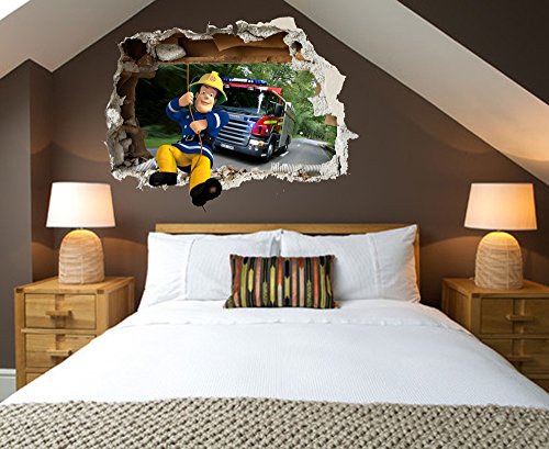 Feuerwehrmann Sam Wand-Zertrümmern Kinder Wandaufkleber Wandüber Wall Art Wand Tattoo Customise4U™ (fireman sam wall smash 70) - 2