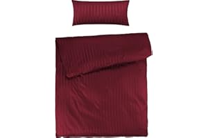 Pure Label Mako Satin Damast Streifen Bettwäsche rot 135 x 200 cm mit Kissenbezug 40 x 80 cm aus 100% Baumwolle - Traumhaft weiches Mako Satin Bettwäsche Set in Uni
