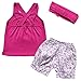 TiaoBug Baby Girls Outfits Embroideries Vest Top Flower Shorts with Headband Costume Clothes Set 9-12 Months Fuchsia